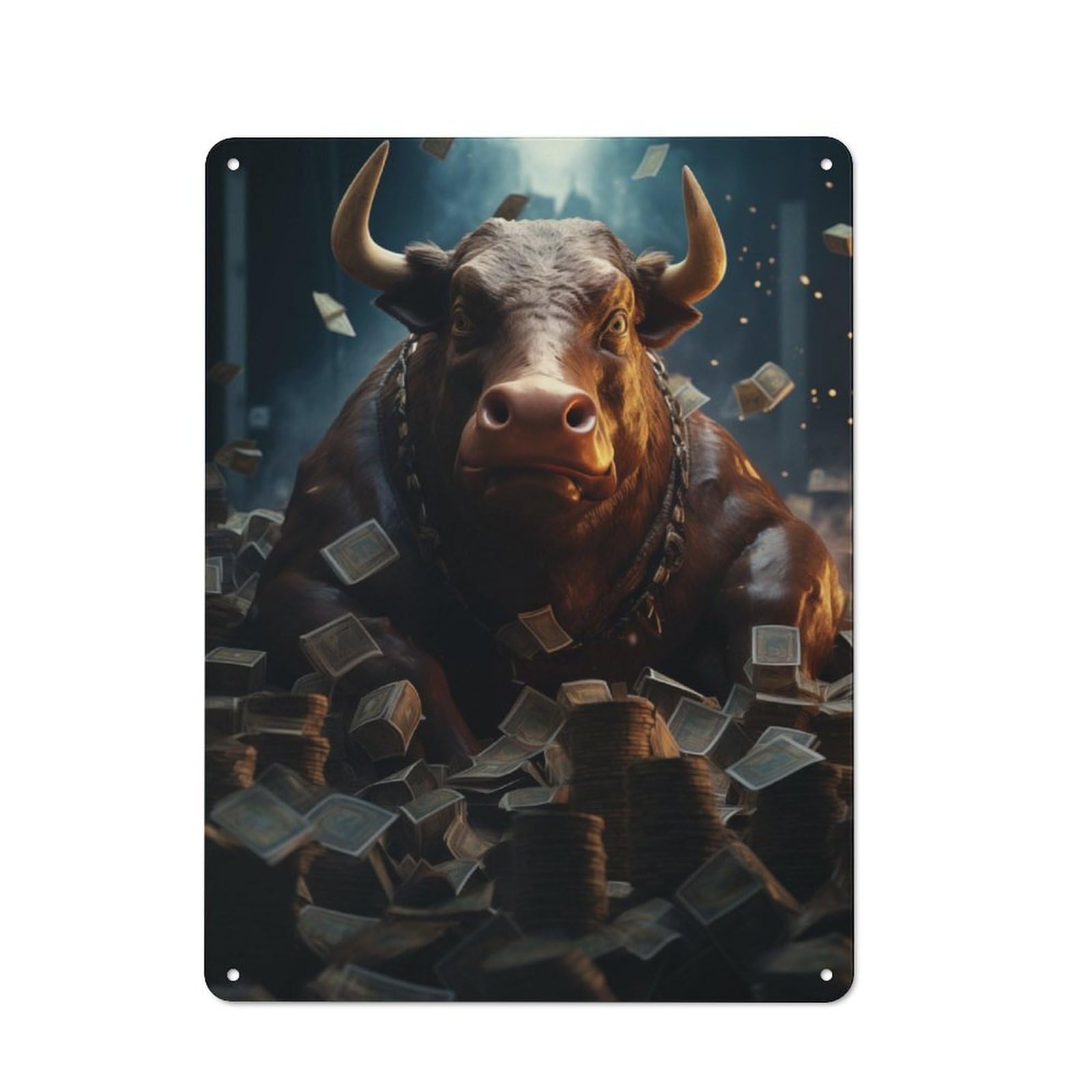 Junmoney Crypto Bull Cash Money Classic Metal Gift Sign 40X30cm, Small Space Decor For Home, Shop, Pub Or Studio Wall