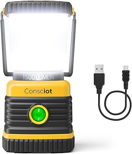 Miniatura 10 de Consciot C02 - Linterna LED para campamento, luces de campamento recargables USB-C, 1500 lm, 5 modos de luz, hasta 100 horas de tiempo de