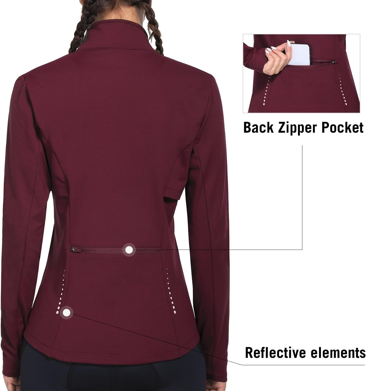 baleaf Women's Fleece Running Jacket Water Resistant Full Zip Winter Cold Weather Gear Thermal Cycling Workout Jackets - Image 2