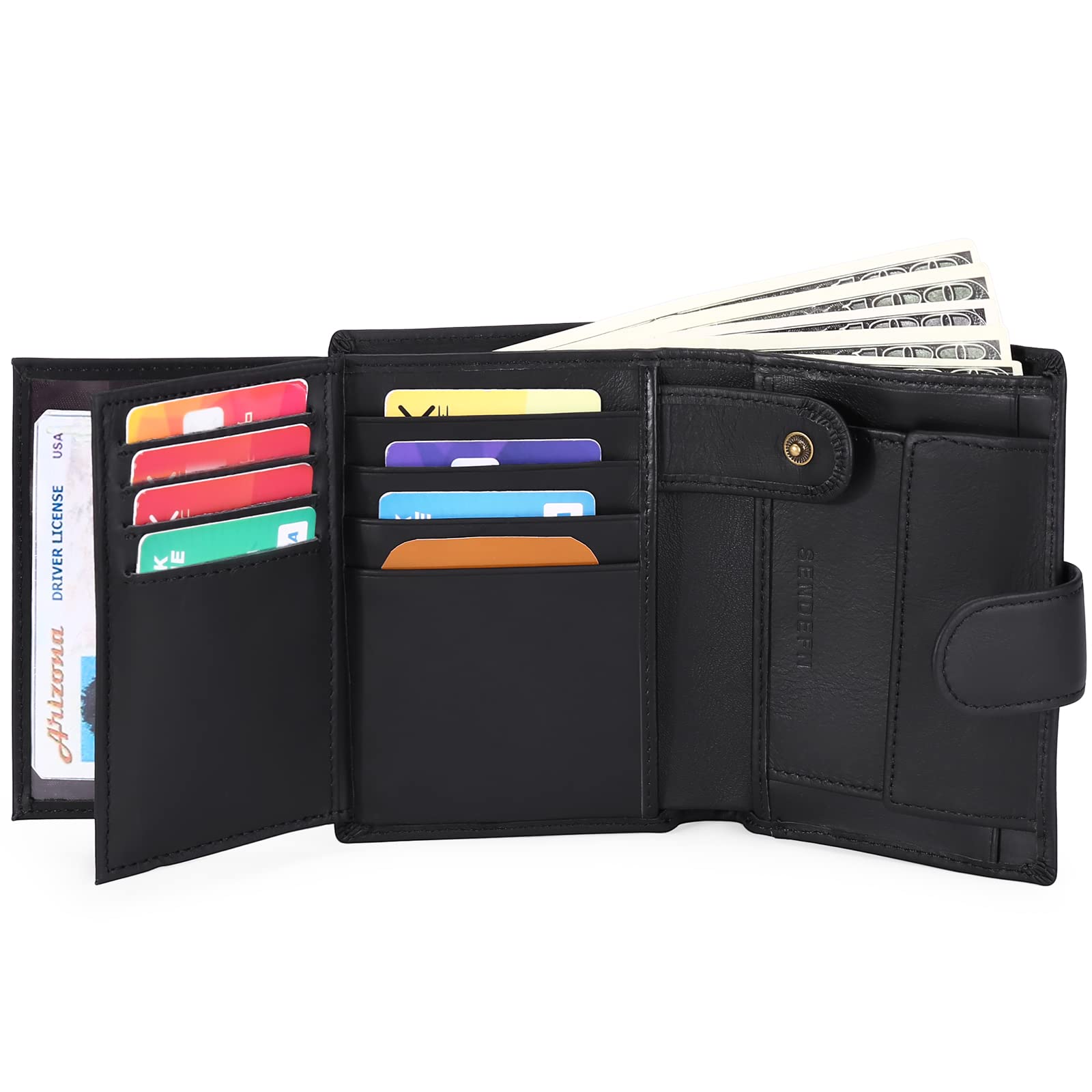 Cartera para Hombre Trifold de Piel auténtica con Bloqueo RFID, 19 Ranuras para Tarjetas, 3 Compartimentos para Billetes