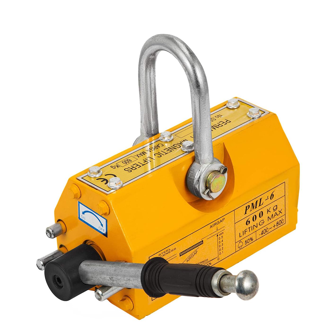 Sollevatore Magnetico a Magnete in Acciaio, Capienza Stimata 600 kg Magnete di Sollevamento per Carichi Pesanti, giallo