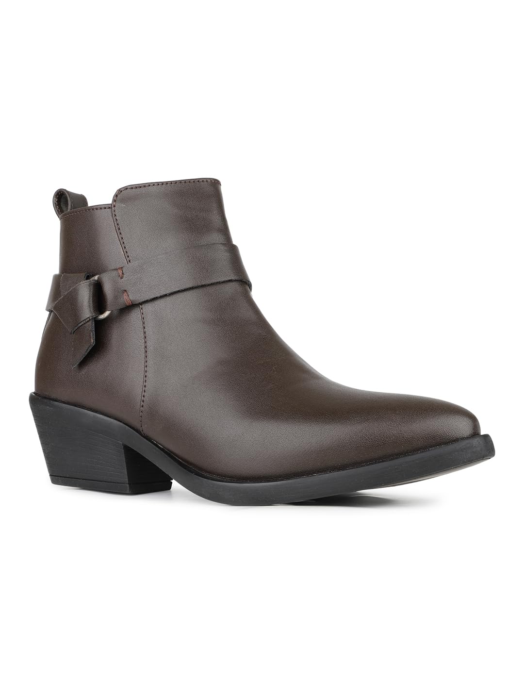 Womens Brown Solid Pointed Toe Block Heel Ankle Boots Chelsea-image-29