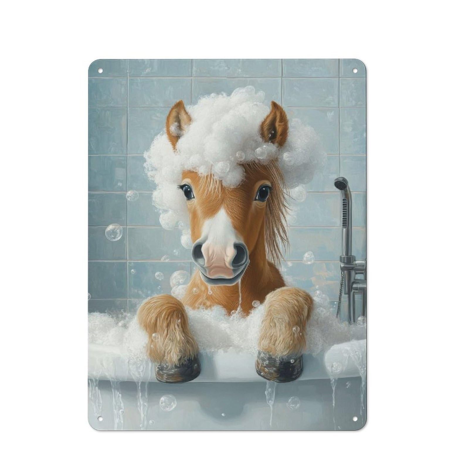 Junmoney Style-3 Tin Wall Plaque 40X30cm With Horse Bath Time For Studio Or Craft Room, Suited To Studio Decor Lovers