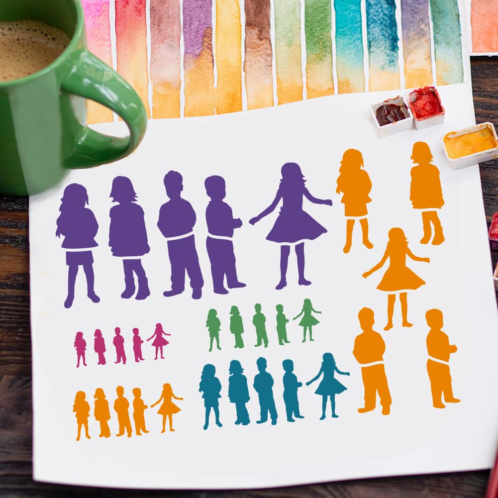 FINGERINSPIRE 3Pcs Human Figure Painting Large Stencil 8.3x11.7 PET Male Female Boys Girls Figures Model Spraying Big Stencil Reusable Human Body Silhouette Wall Stencil Creative Hollow Out Template - Image 4