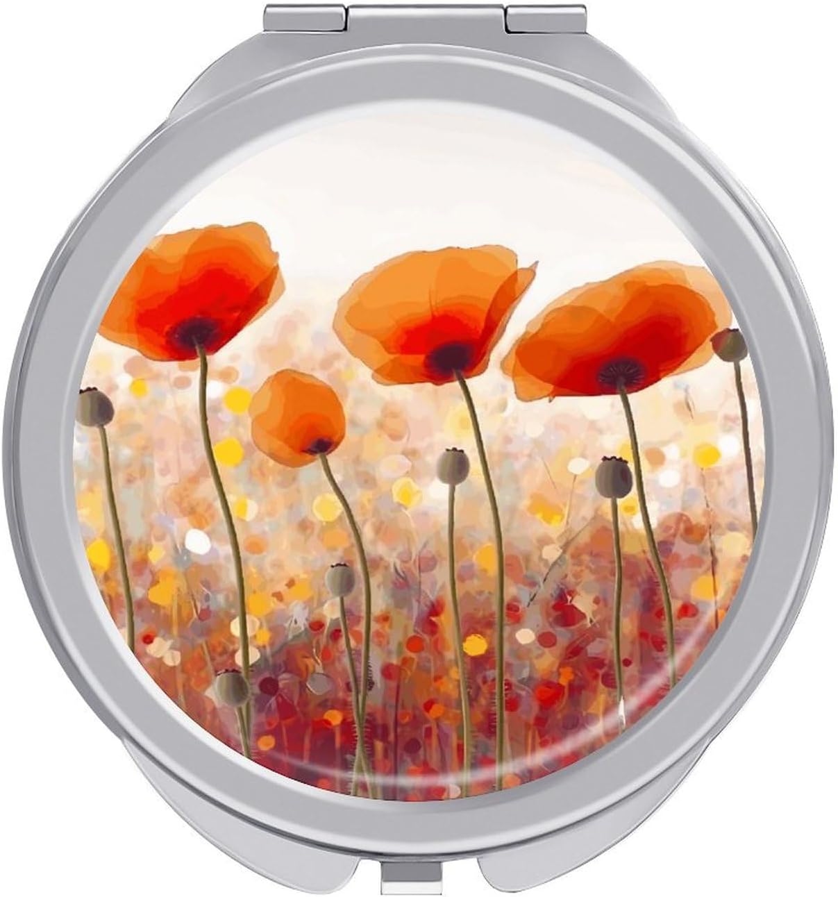 Red Poppy Flowers Portable Makeup Mirror, Sided Travel Hand Mirror Mini Folding Mirror for Precise Makeup Women Daily Use