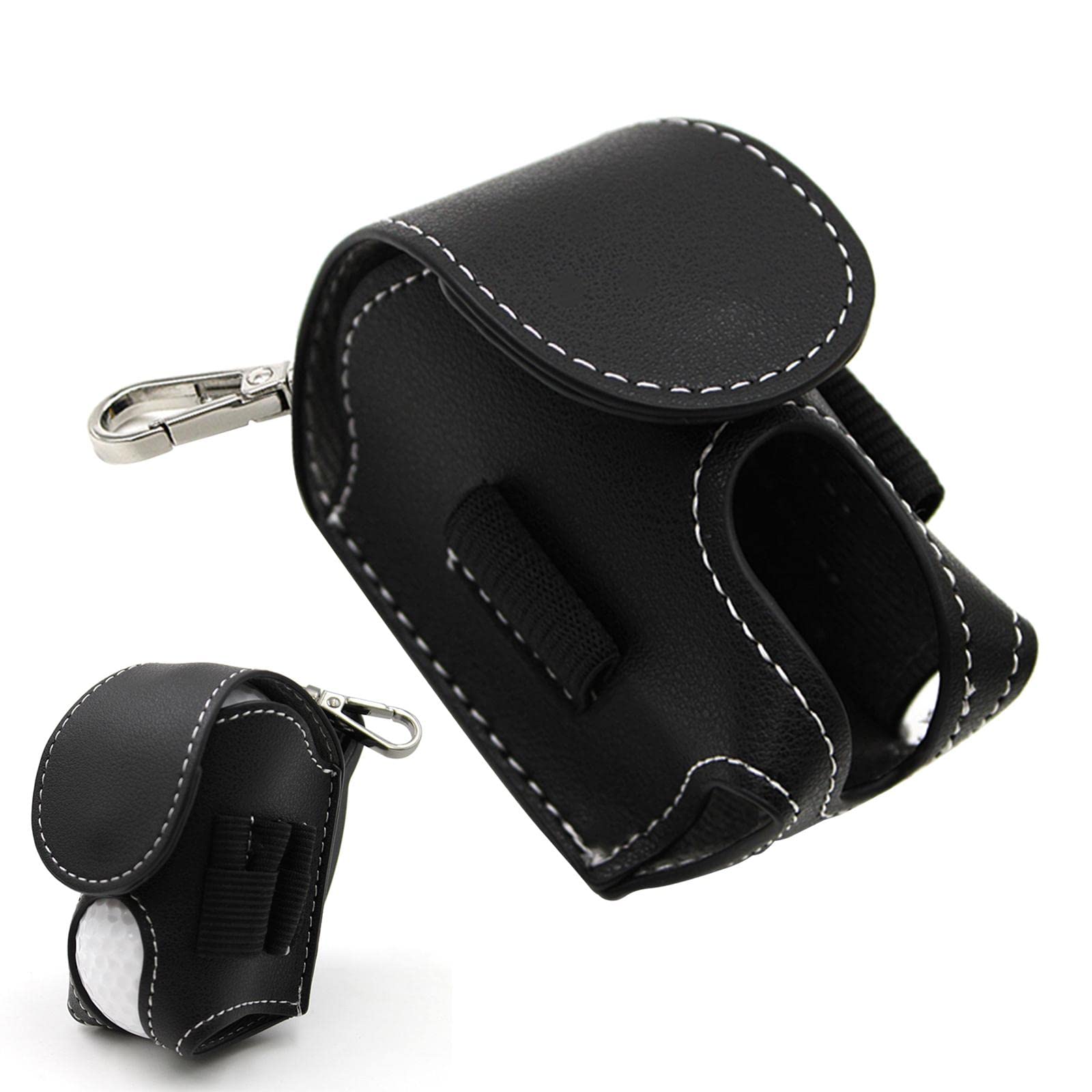 Pochette porte-balle de golf en cuir noir - Étui ceinture pour 2 balles et 4 tees
