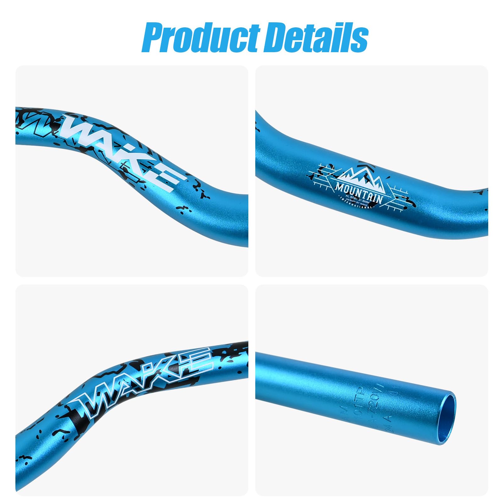 WAKE Guidon de Vélo 31,8mm*780mm Extra Long et Large Guidon Cintre VTT Alliage d'aluminium 55mm Riser Guidon de Vélo pour de Route (Bleu)