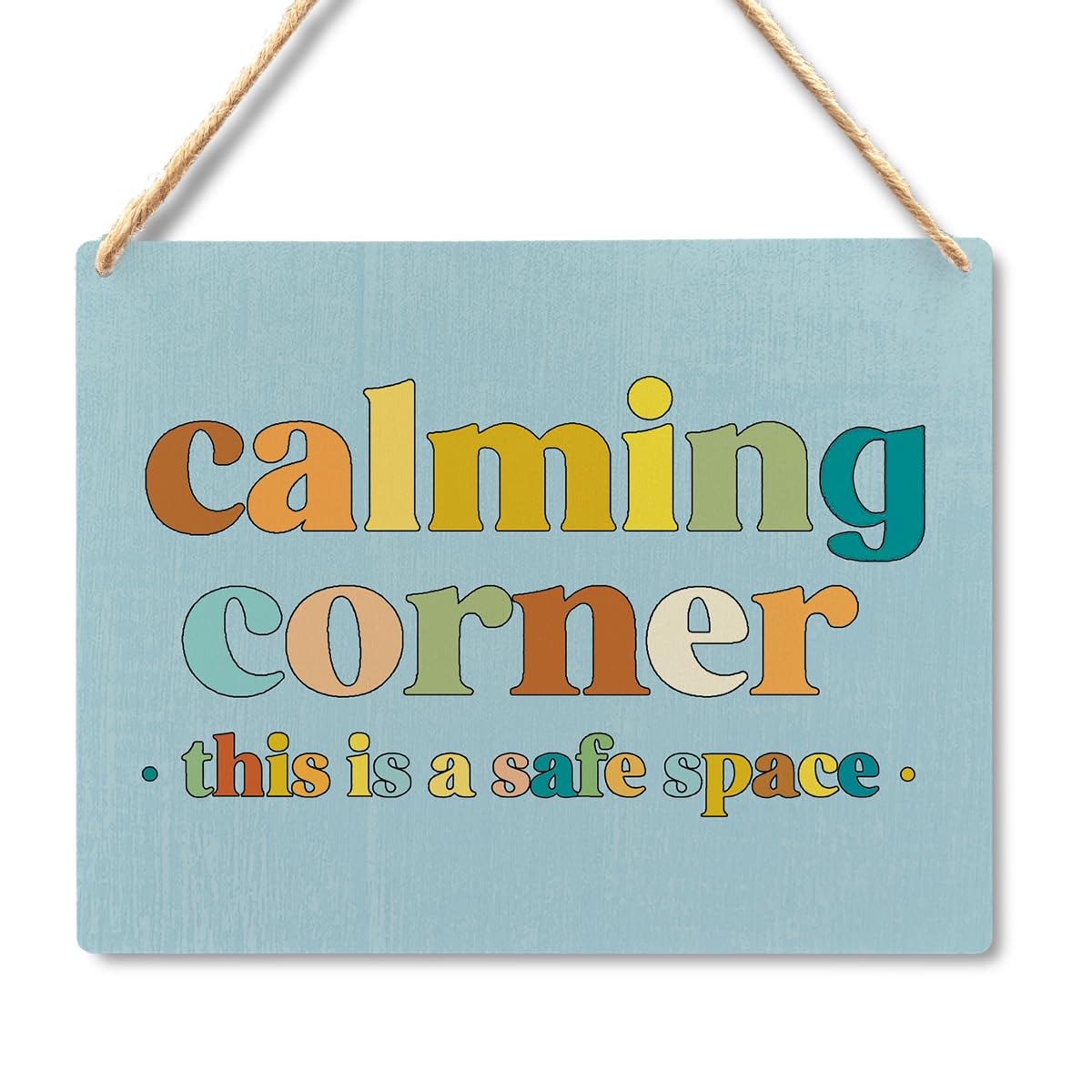 Calming Corner Hanging Wood Sign - Safe Space, Classroom Decor, School Counselor Office, Calm Down Corner Decorations, Boho Style (Blue), 10x8