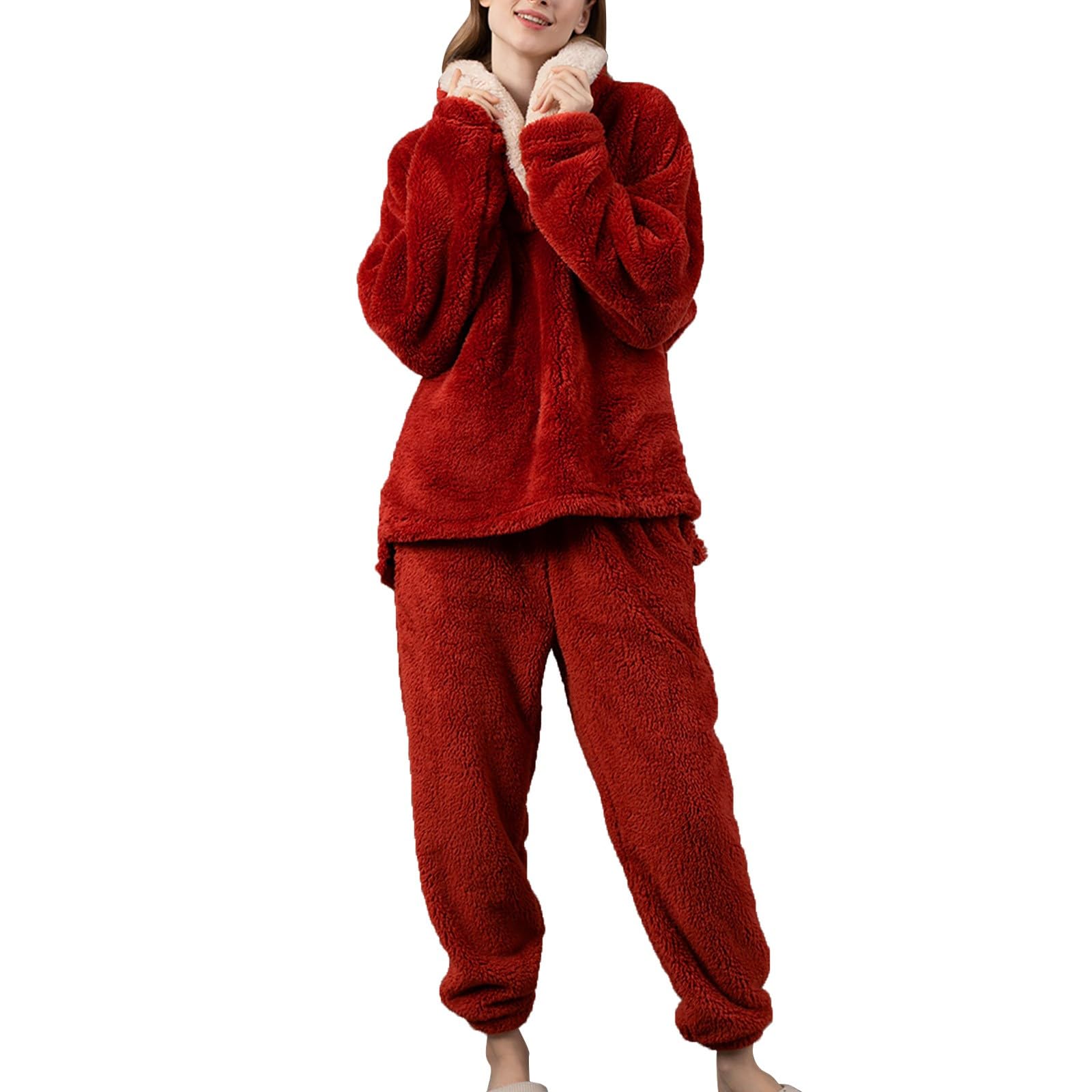 Pigiama in pile per le donne UK inverno caldo flanella pigiama Teddy Fleece manica lunga pigiameria super morbido loungewear set due pezzi comodo pigiameria loungewear set casual sciolto biancheria da