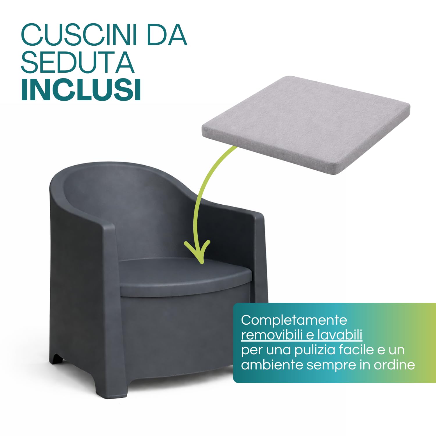 PALUPLUS Set Salottino da Giardino per 2 Persone, 2 Poltrone e 1 Tavolino, Cuscini, Antracite