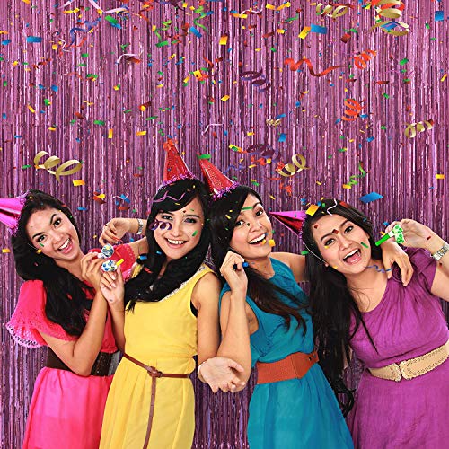 Image of Party Propz Pink Foil Curtain for Decoration - Set of 3 Pcs Pink Foil Curtain for Birthday Decoration | Party Decoration Items | Foil Fringe Curtain