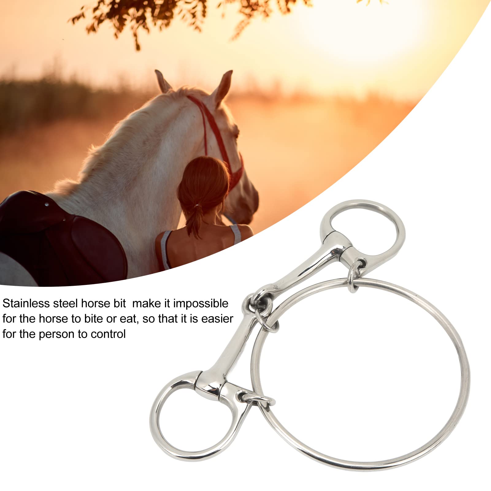Mors de cheval en acier inoxydable pour entraînement de cheval, mors de chevaux, anneau épais, accessoire de course de chevaux avec rouleaux en cuivre