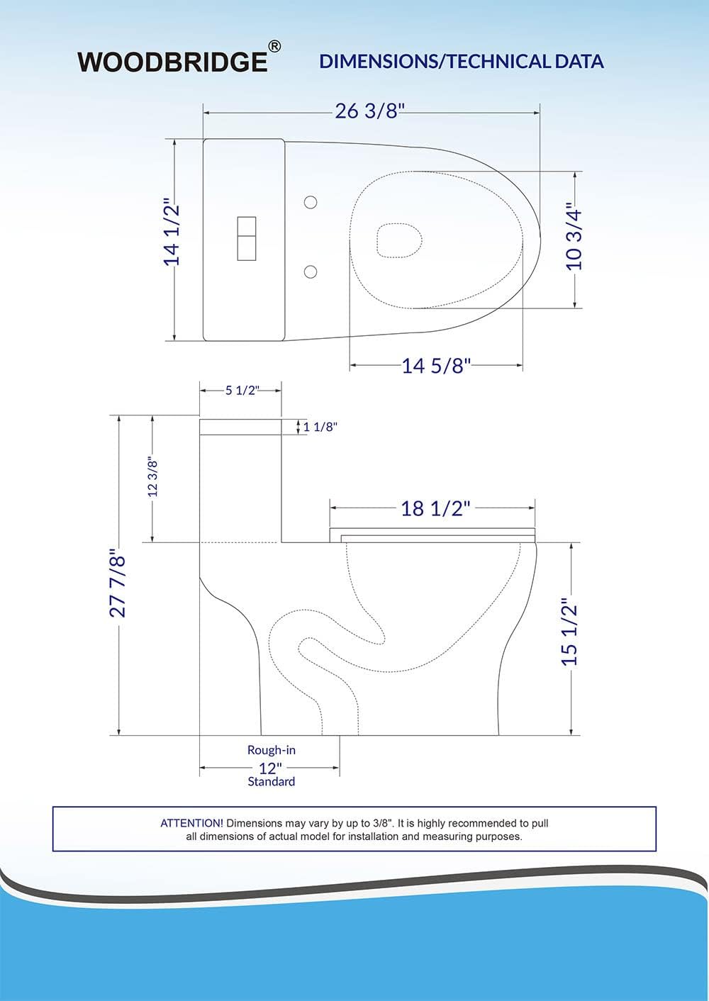WOODBRIDGEE Modern Elongated One piece Toilet Dual flush 1.0/1.6 GPF,with Soft Closing Seat,1000 Gram MaP Flushing Score Toilet with Brushed Nickel Button B0750-BN, White