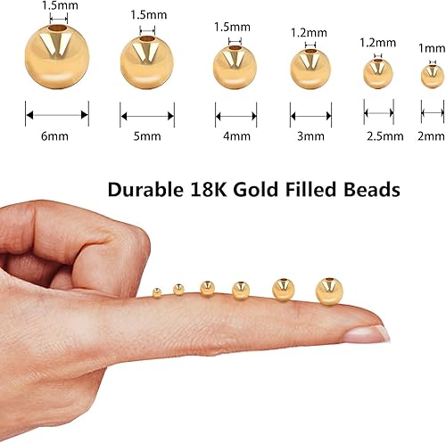 Miniatura 9 de 300 cuentas de oro de 14 quilates, cuentas redondas de oro sin costuras, cuentas sueltas de latón, cuentas espaciadoras duraderas que no se