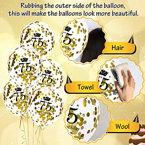 Image of 75th Birthday Balloons for Men, 15 Pcs Black Gold Happy 75th Birthday Balloons, Black Gold 75th Birthday Party Decorations Balloons for Men Women 75th Birthday Decor