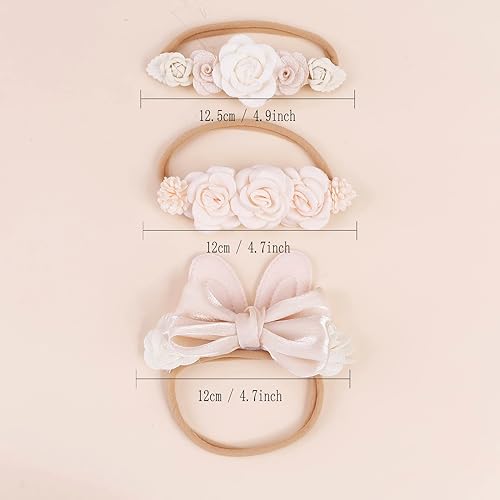 Miniatura 4 de Diademas elásticas de flores de nailon para bebé, 3 piezas, accesorios para el cabello, regalo para bebés recién nacidos (TU-HDJ-3PCS)