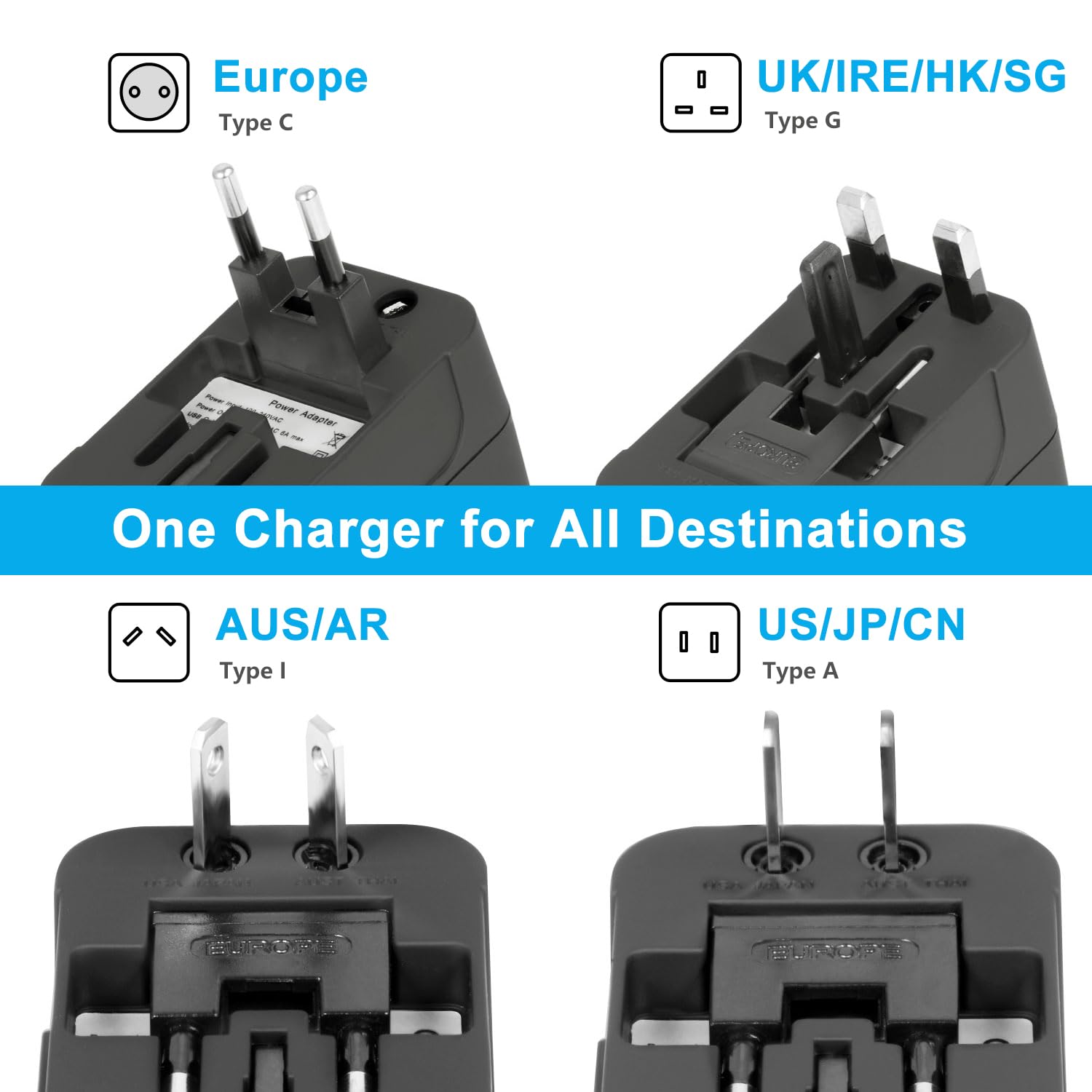 Adattatore da Viaggio, Amoner Adattatore da Viaggio Universale con 2 Porte Caricabatterie USB Adatto per più di 180 paesi (Nero)