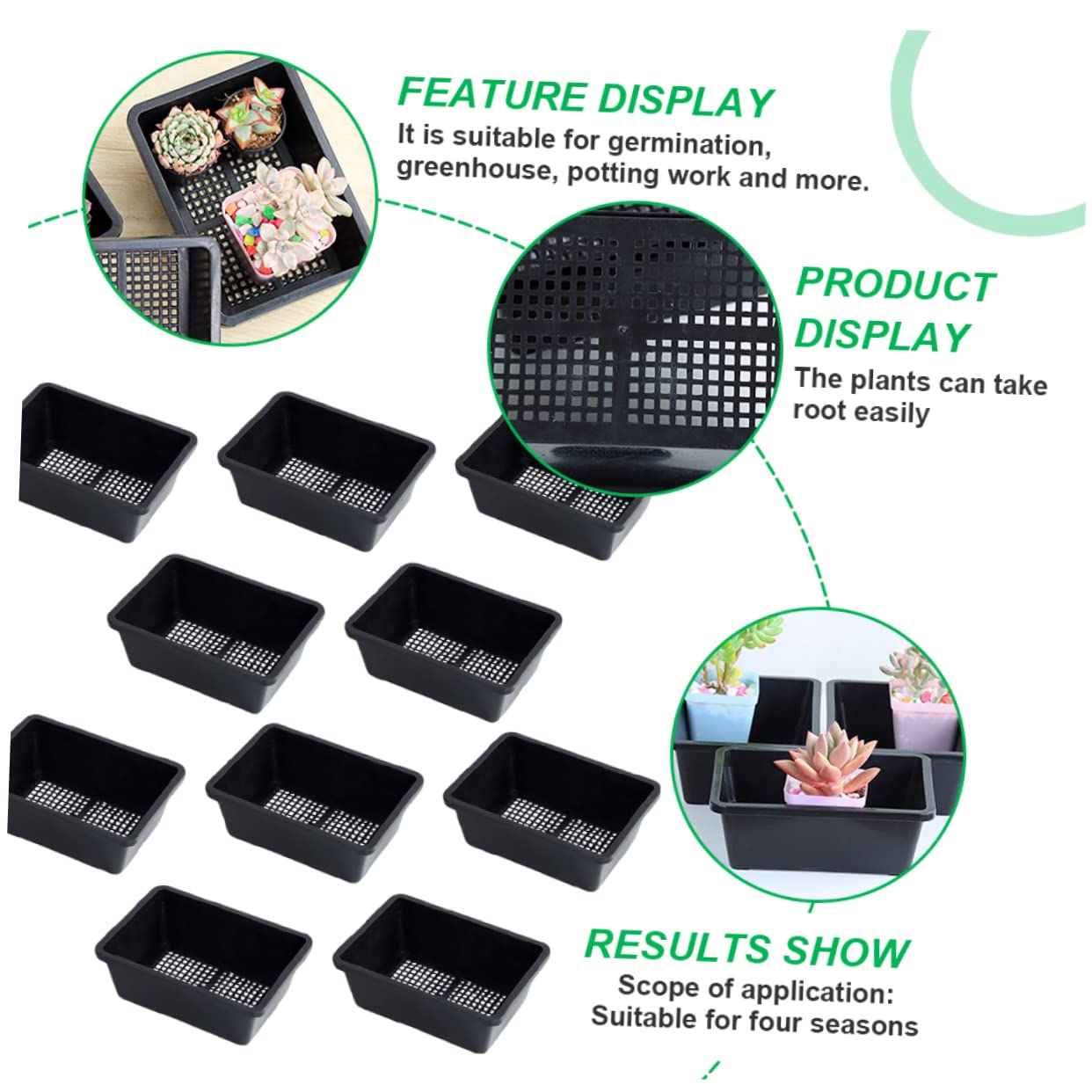 Sosoport 2 Ensembles Pot De Pépinière Rectangulaire Usine Support pour Plantes Bac Jardinage Bac De Culture Fournitures De Jardinage Plateau De Semis De Pépinière Black 10 Pièces * 2