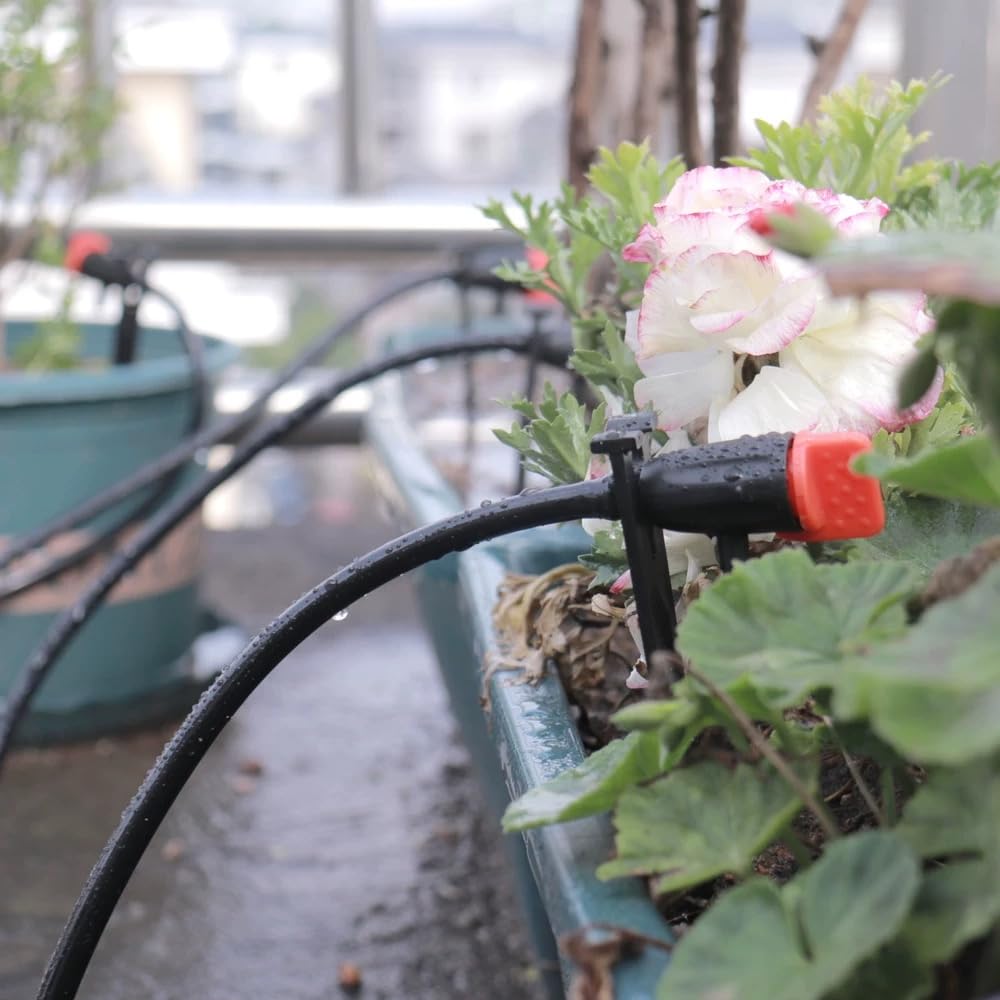 Gotero de riego de jardín, emisores de goteo para tubos de riego por goteo de 1/4 pulgadas con estacas de soporte, goteros de flujo de agua ajustables para sistema de riego de jardín para manguera
