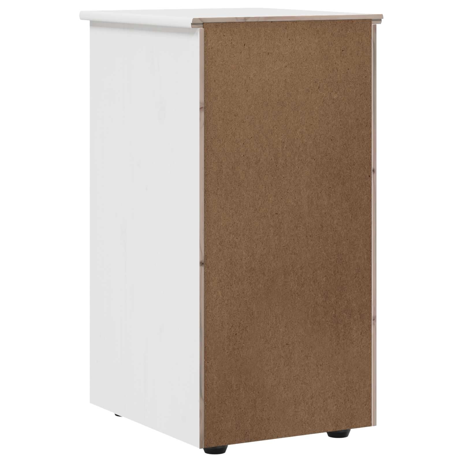 Schrank Weiß aus Massivholz Kiefer 34 x 39 x 61,5 cm mit 5 Schubladen, Aufbewahrungsschrank für Wohnzimmer Schlafzimmer und Büro, Flexibler Mehrzweckschrank mit Stauraum und Rollen