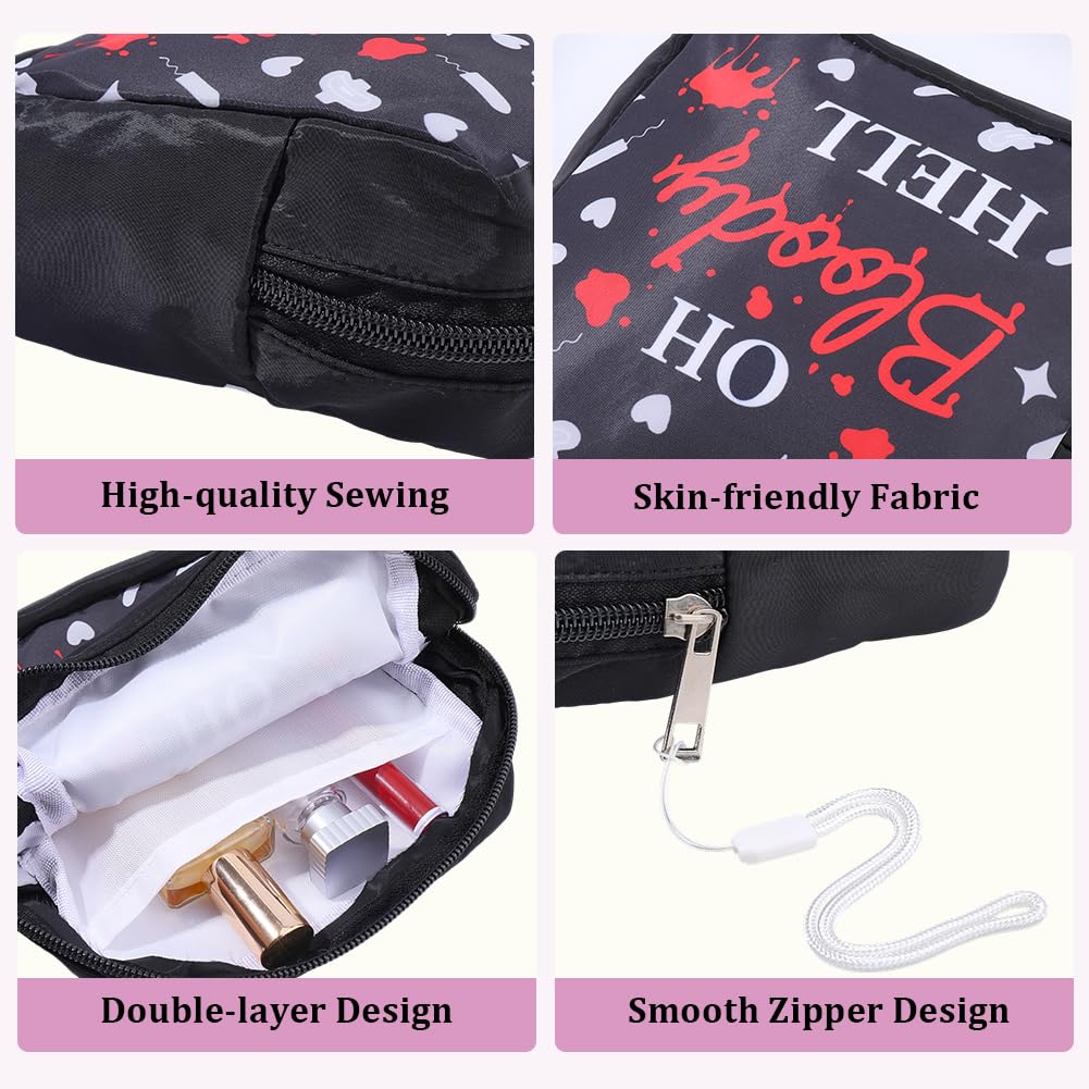 Black Period Bag Pouch Sanitary Napkin Storage Bag Oh Bloody Hell Pad Pouch Portable Waterproof Feminine Products Travel Storage Organizer First Period Gifts for Women Ladies Daily Use