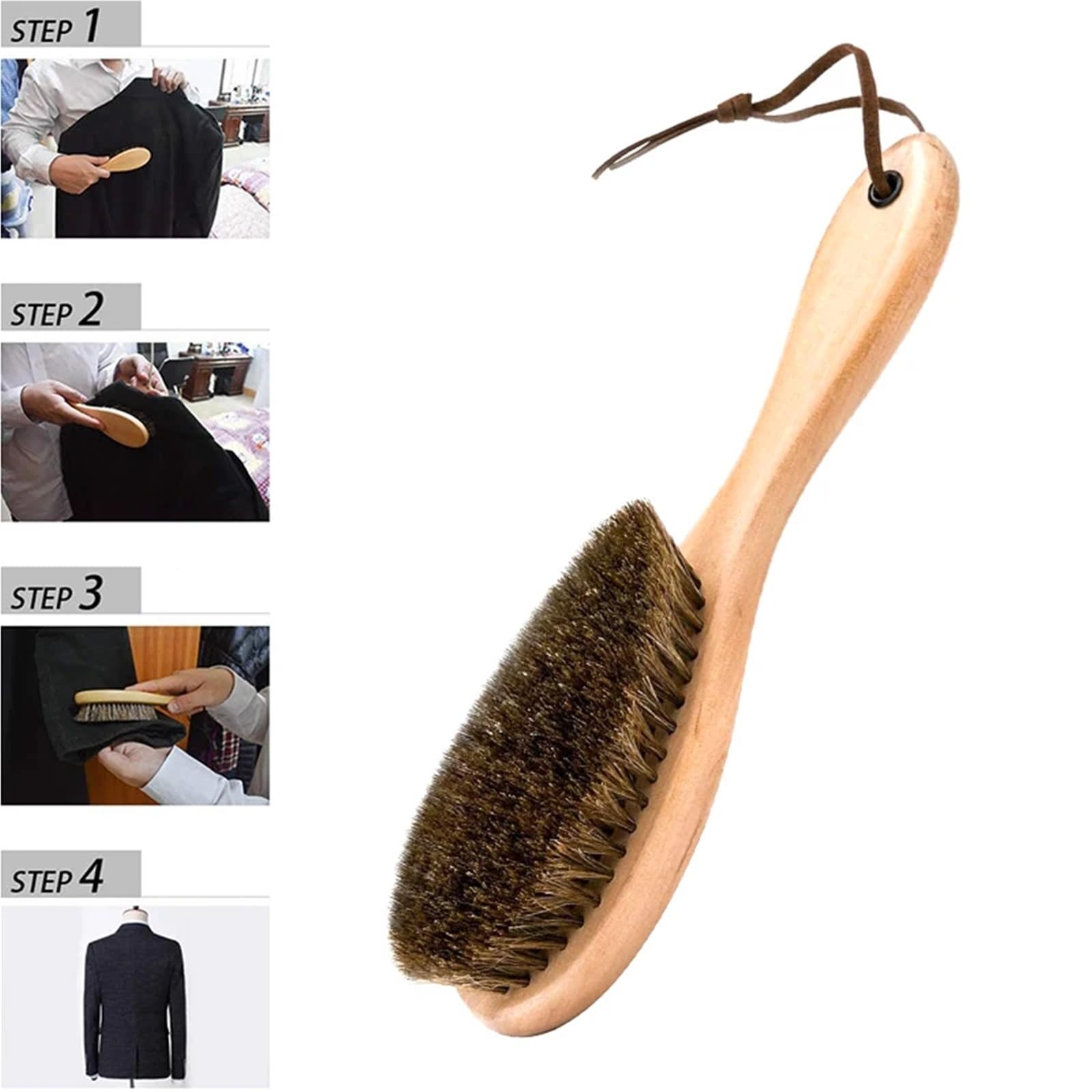 Schuhputzbürste aus Holz, volles Borstenhaar, Langer Griff, Reinigungsbürste, weiches Lederpolierwerkzeug, Stiefelglanztuch, Anzugpflege Schuhbürste