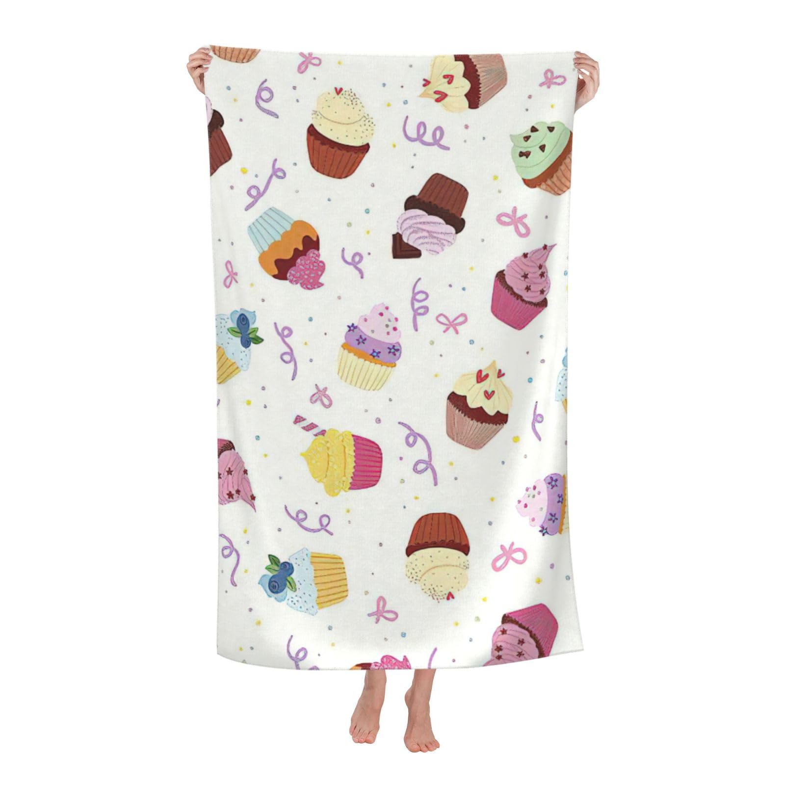 NImongt Delicious Cupcakes Print Oversized Adult Beach Towel For Travel Weekend Getaways Festivals Camping Trips