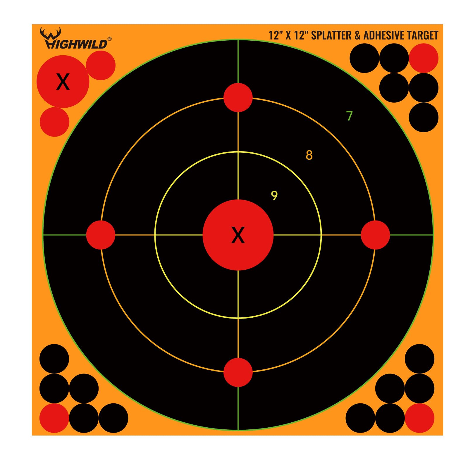 Highwild Adhesive Bullseye Shooting Targets - Splash Effect of Multiple Colors - 12x12 Inch (10 Pack)