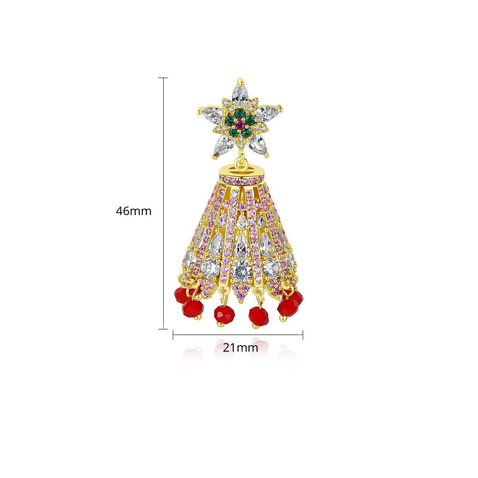 Ohringe, Ohrring Mädchen Gold Kupfer Pfosten mit Reibung Zurück 21x46mm Baumelnde Ohrringe für Damen Mehrfarbig Runden Zirkonia Blumenglocke