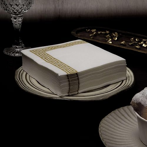Miniatura 7 de Efavormart - Paquete de 20 servilletas de papel Airlaid de 10 x 10 pulgadas, servilletas de papel blanco suave al tacto con diseño de llave griega