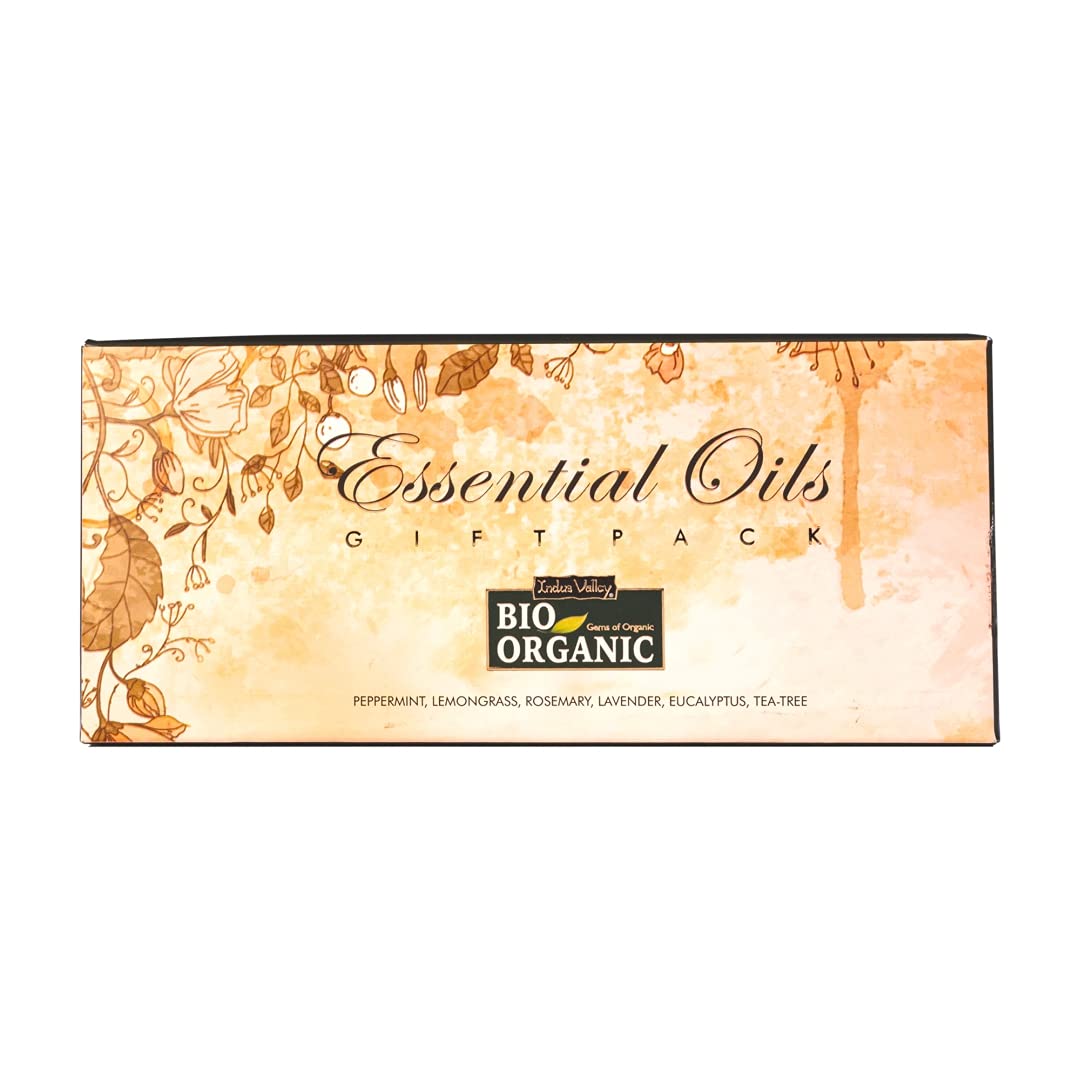 INDUS VALLEY 100% Pure Essential Oils Gift Pack - Peppermint oil,Lemongrass oil, Rosemary oil,Lavender oil,Eucalyptus oil,Tea Tree oil - 10ml * 6=60ml (Pack of 6)