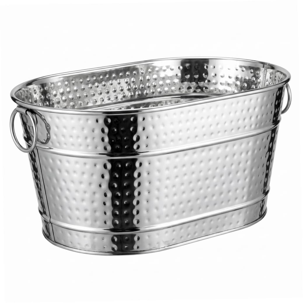 Wilafury 11L Beverage Tub, Galvanized Metal Ice Bucket with Handles for Wine, Beer, Champagne & Party Drinks, Silver