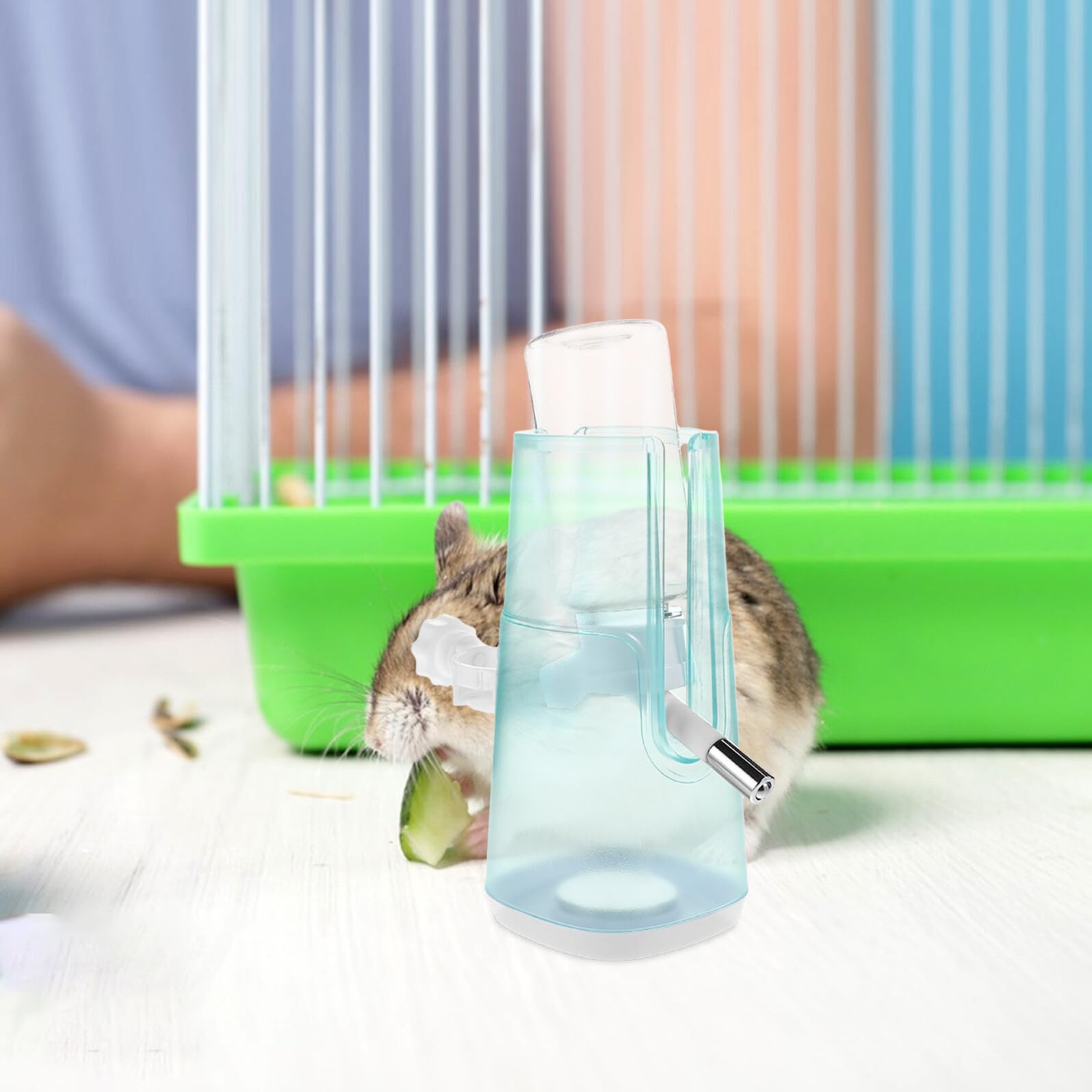 Abbeveratoio per Piccoli Animali 120ml Regolabile Plastico Metallo | Criceti e Conigli, Altezza 6, 5-12, 5cm, Base Appesantita Allargata, Dispenser Automatico