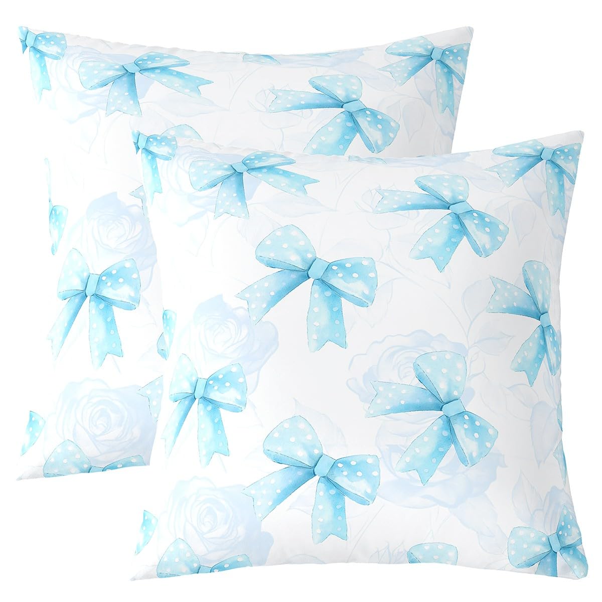 Homemissing Light Blue Bowknot Cushion Covers Set of 2 50x50cm For Kids Girls Teens Bedroom Cute Coquette Bow Throw Pillow Covers Rose Bow Ribbon Cushion Cases For Sofa Bed Chair