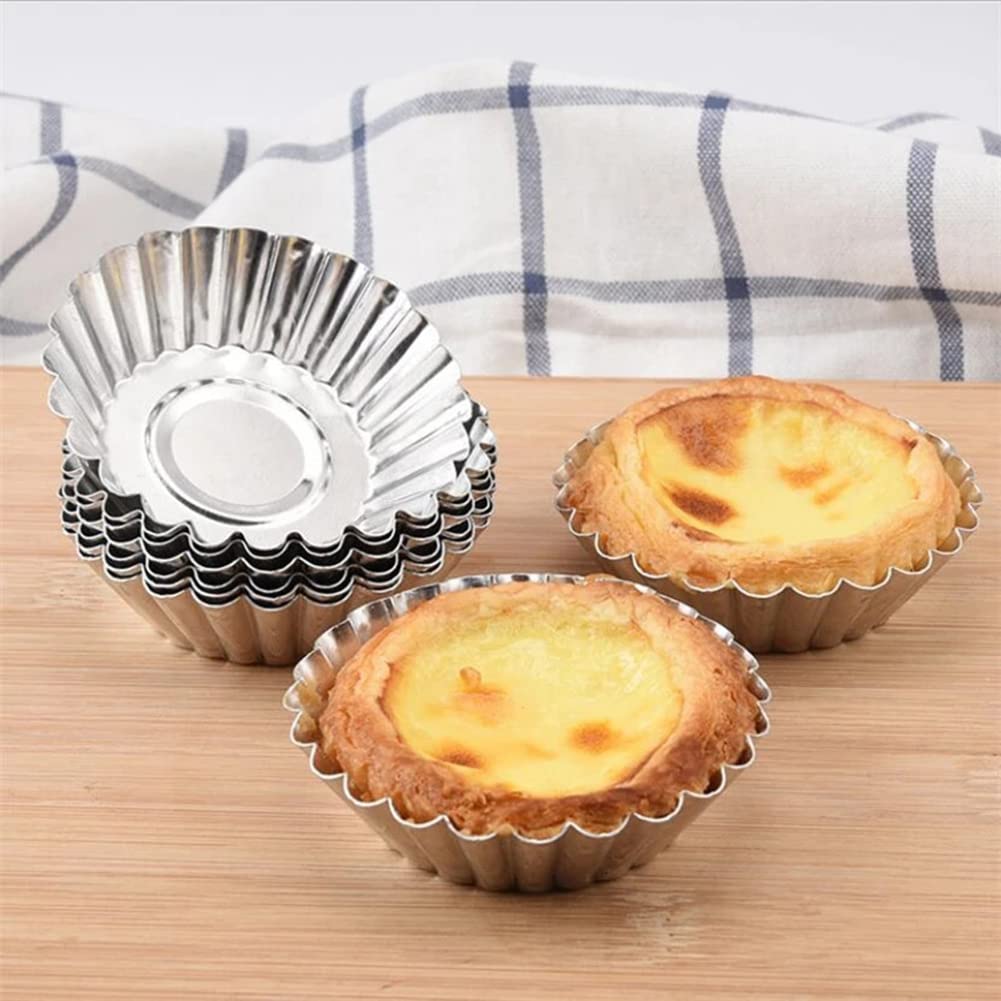 100 piezas de molde aluminio para tarta huevo, molde redondo grande para magdalenas, molde para tarta huevo reutilizable, molde para tarta huevo, molde para pudín, herramientas para hornear cocina DIY