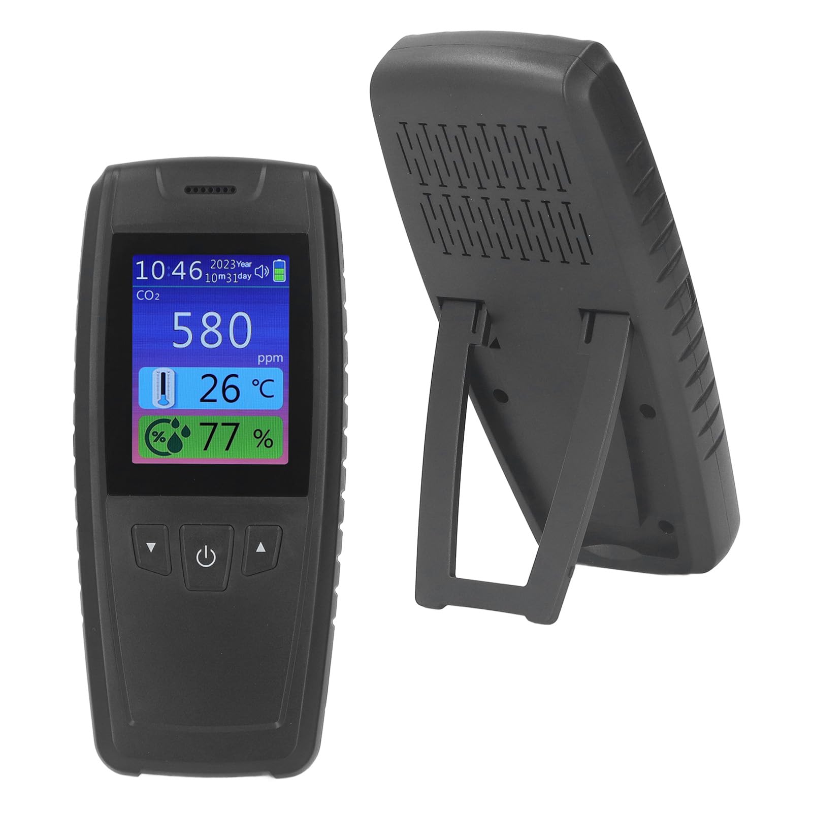 AMONIDA Detector de Dióxido de Carbono Monitor de CO2 Portátil de Alta Precisión para Calidad del Aire Interior Oficina en Casa ABS 1 Unidad