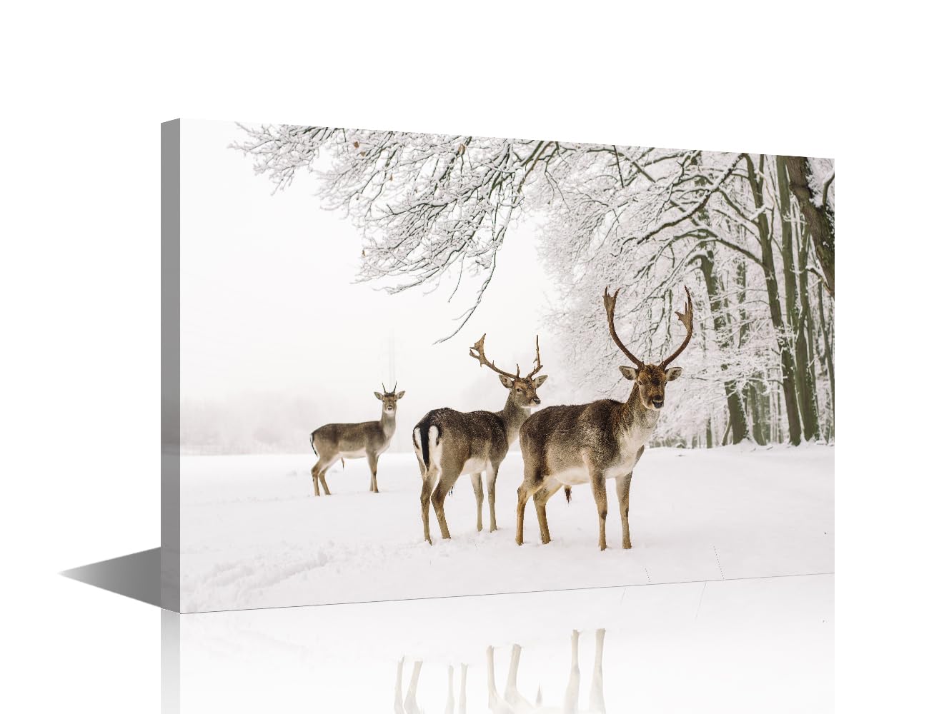TISHIRON White Winter Paintings Home Decor Canvas Print Wall Art Animal Deer Pictures Canvas Wall Art Painting Modern Posters and Prints for Living Room Office Bedroom Framed Ready to Hang 18x12 in โ image 1