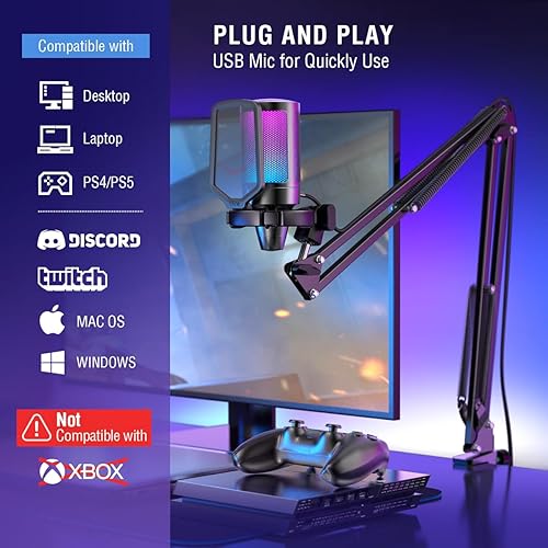 Miniatura 5 de FIFINE Gaming Microphone and USB Streaming Headset Kit, PC Podcast Condenser Mic with Boom Arm, Pop Filter, Mute, Wired Headphones with 7.1 Surround