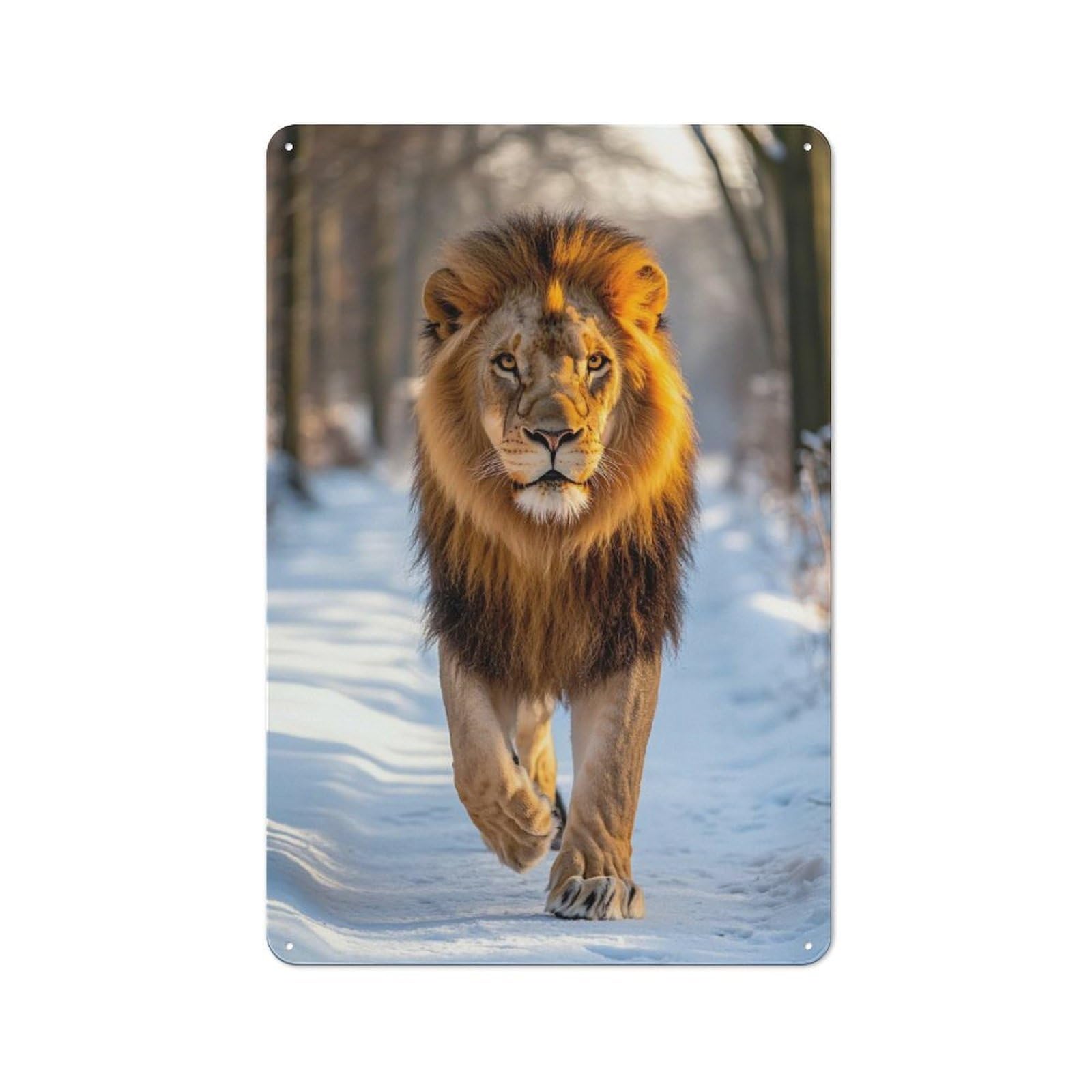 Junmoney Style-1 Majestic Lion Walking In Winter Forest Retro Metal Wall Sign 30X20cm For Living Room Or Hallway, For Collectors Decorating Living Rooms And Hallways