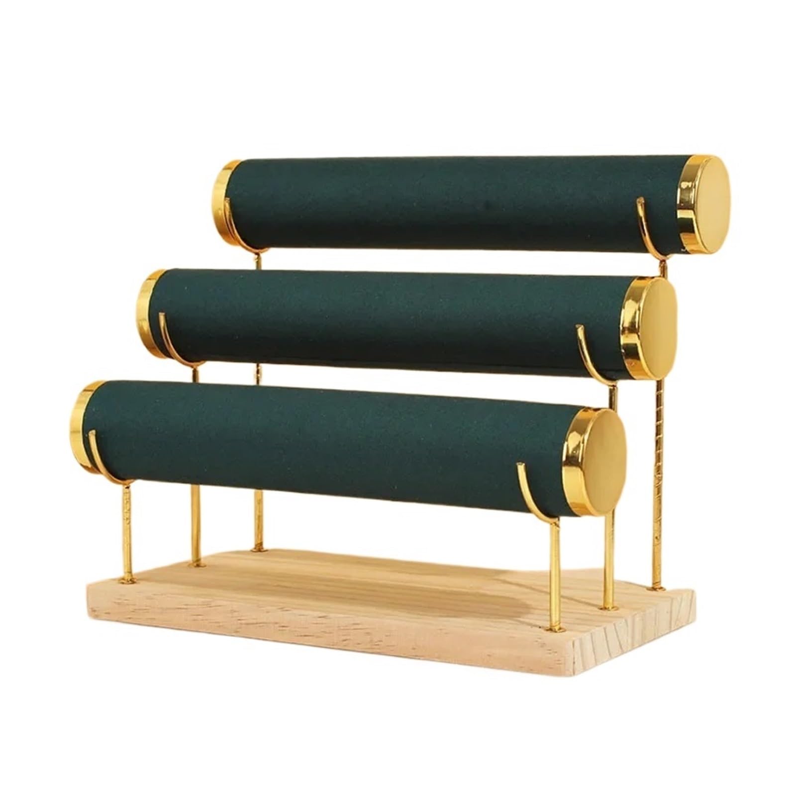 ZWCSHUU Watch Stand 3 Layers Velvet Jewelry Display Bracelet Watch Chain Rack Wood Base Stand for Bangle Necklace Headband Organizer(Gark Green Velvet)