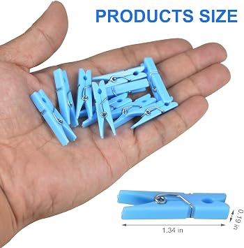 50 Pack Mini Clothes Pins, Tiny Laundry Clips, Plastic Clothespins for Hanging, Baby Shower, DIY Crafts (50, Blue)