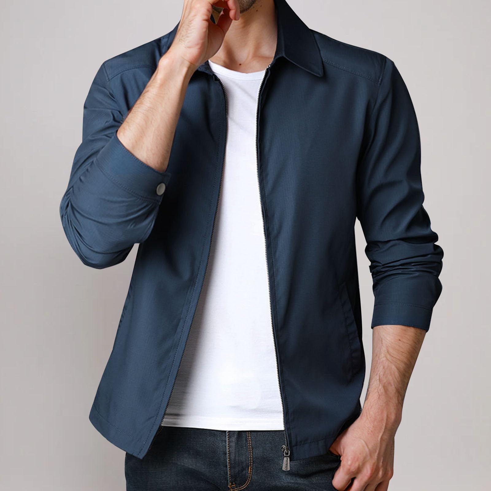 Generisch Bomberjack Herren Übergangsjacke Leichte Freizeitjacke Outdoorjacke Locker Frühling Herbst Windbreaker Einfarbig Jacken mit Reißverschlusstasche Arbeitsjacke Herbstjacke