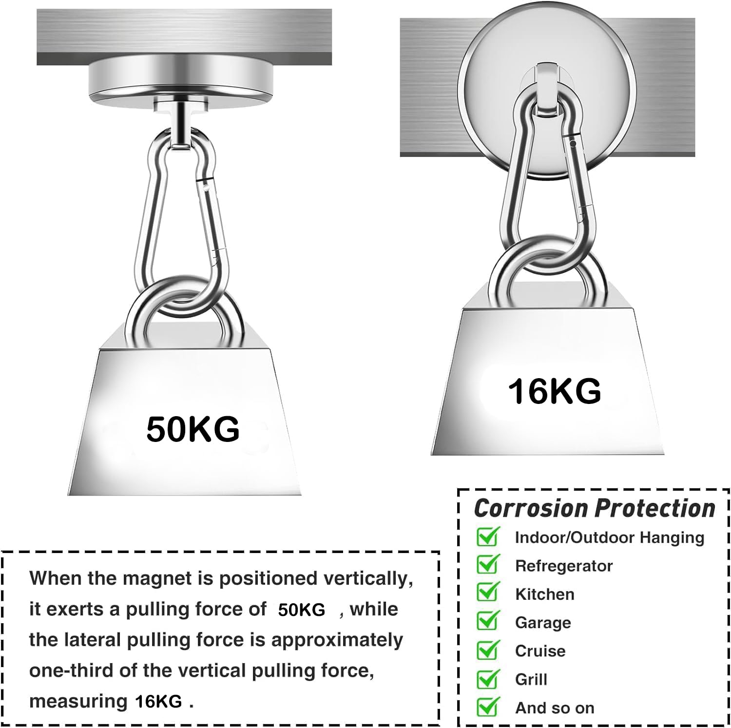 Ganci Magnetici Extra Forti - 2 Pezzi Con Magnete Neodimio, Ruotabili 360° - Foto 8