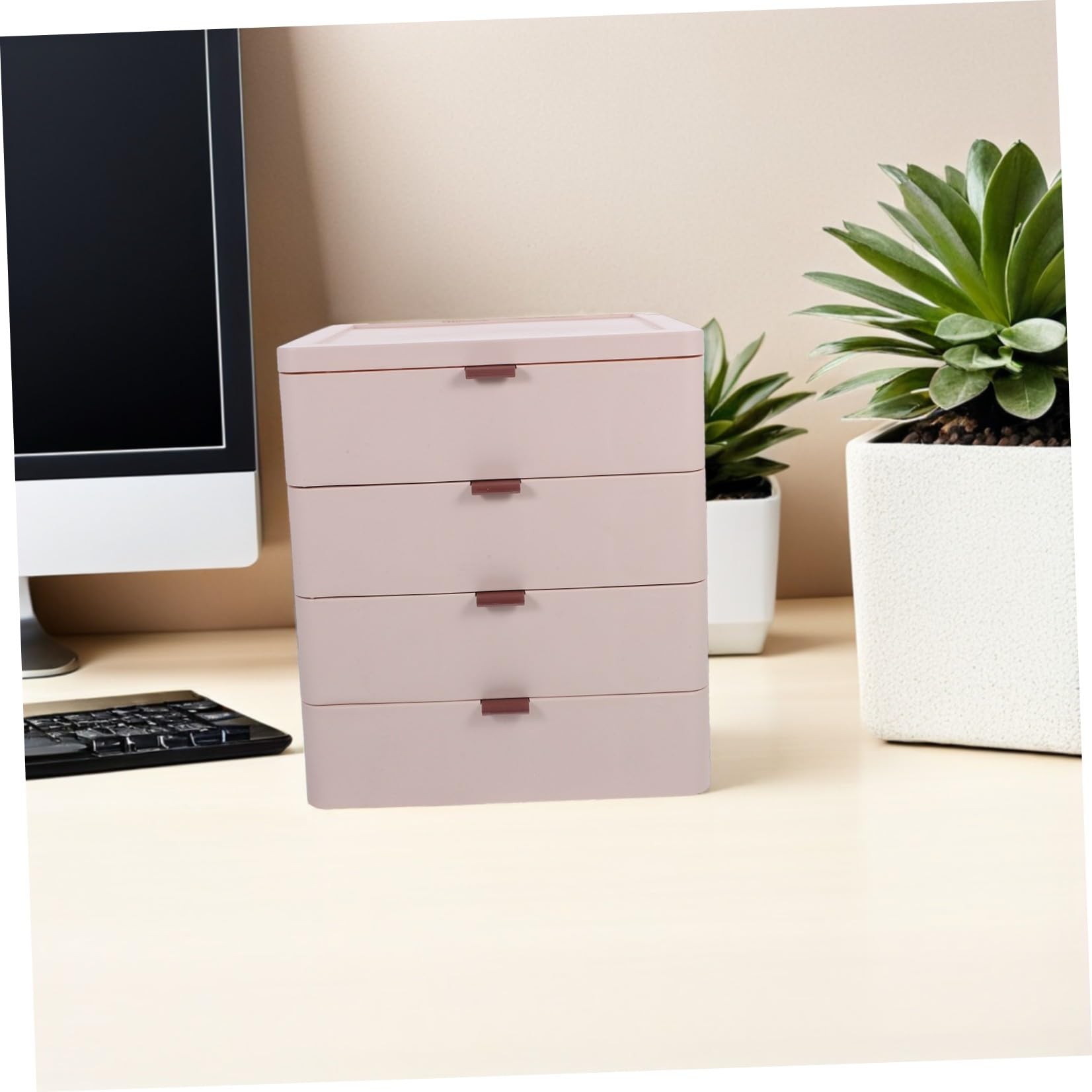 Organizer da Scrivania Contenitore Multilayer con 4 Cassetti in Plastica Pp Rosa per Massimizzare lo Spazio per Trucchi e Pennelli in Ufficio e Hotel