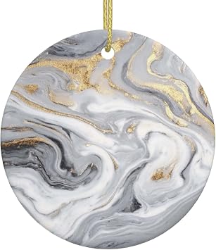 Ceramic Christmas Ornaments 2025 Christmas Tree Hanging Ornament Yellow Marble Christmas Ornament Xmas Pendant Hanging Decoration for Fireplace Window
