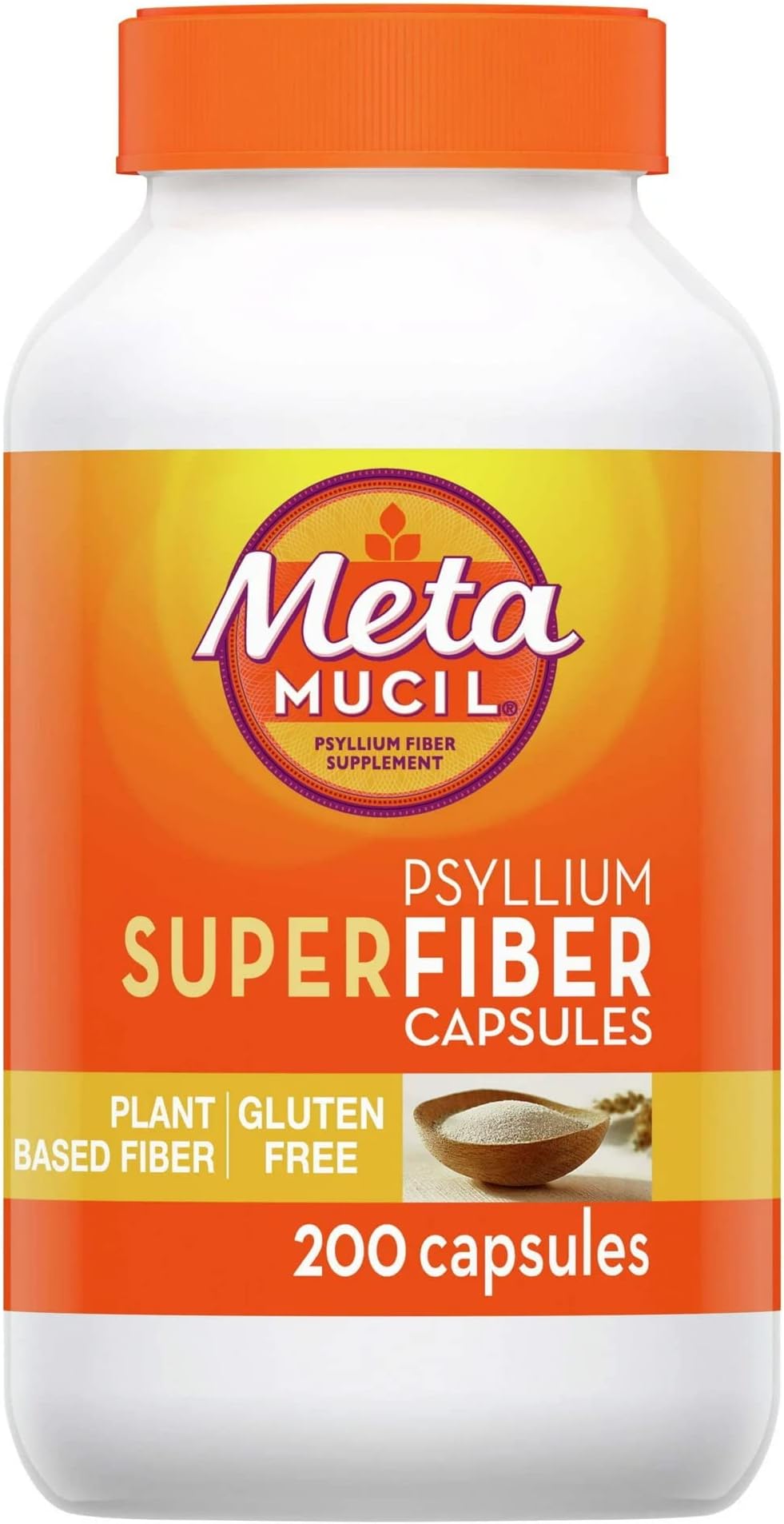 SuperFiber Psyllium Capsules, Gluten Free and Sugar-Free, 200 Ct
