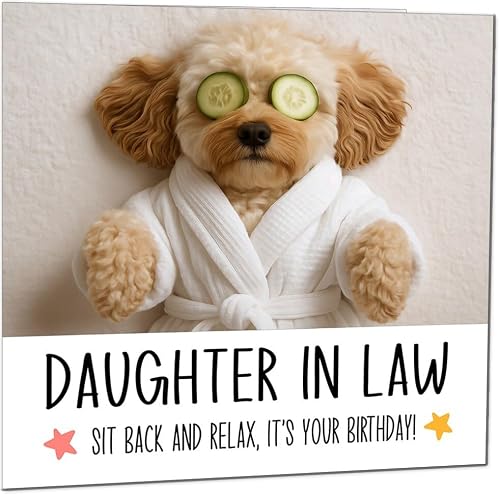 Daughter in Law Birthday Card - Cavapoo Dog Relaxing Spa Cute Cavapoo Funny Birthday Cards for Daughter in Law