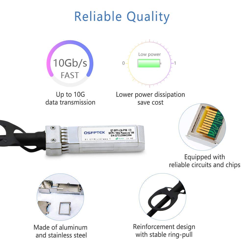 QSFPTEK Kabel DAC 10 Gb/s SFP+ 7 metrów (7 m), 10GBASE-CU pasywny bezpośredni kabel miedziany Twinax SFP+ do Cisco SFP-H10GB-CU7M, Ubiquiti, D-Link, Supermicro, Netgear, Mikrotik