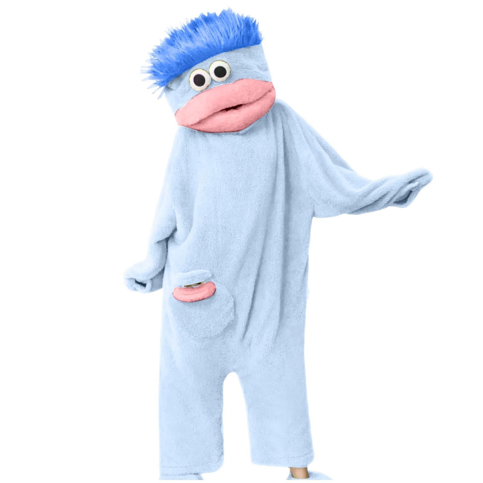 Silly Onesie Boys Girls Jumpsuit Unisex Ultra Soft Plush Hooded One Piece Overall Green Funny Monster Jumpsuits Silly Big Mouth Monster Jumpsuit for Movie Nights, Family Fun and Cozy Relaxing