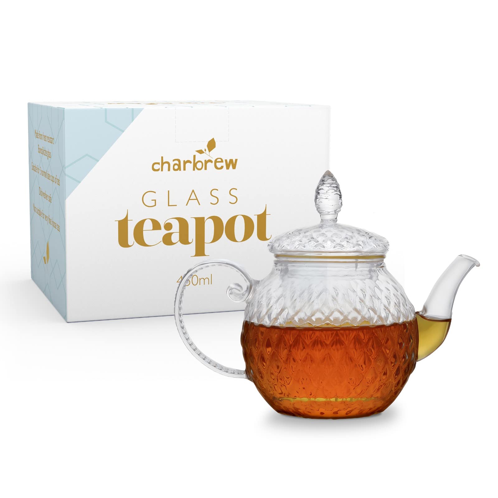 Tetera de cristal pequeña de 450 ml Charbrew con diseño geométrico